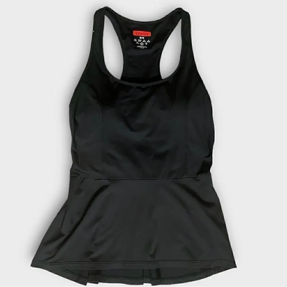 SPANX Peplum Shaper Tank Top Racer Back Top Black NWOT, Size: M